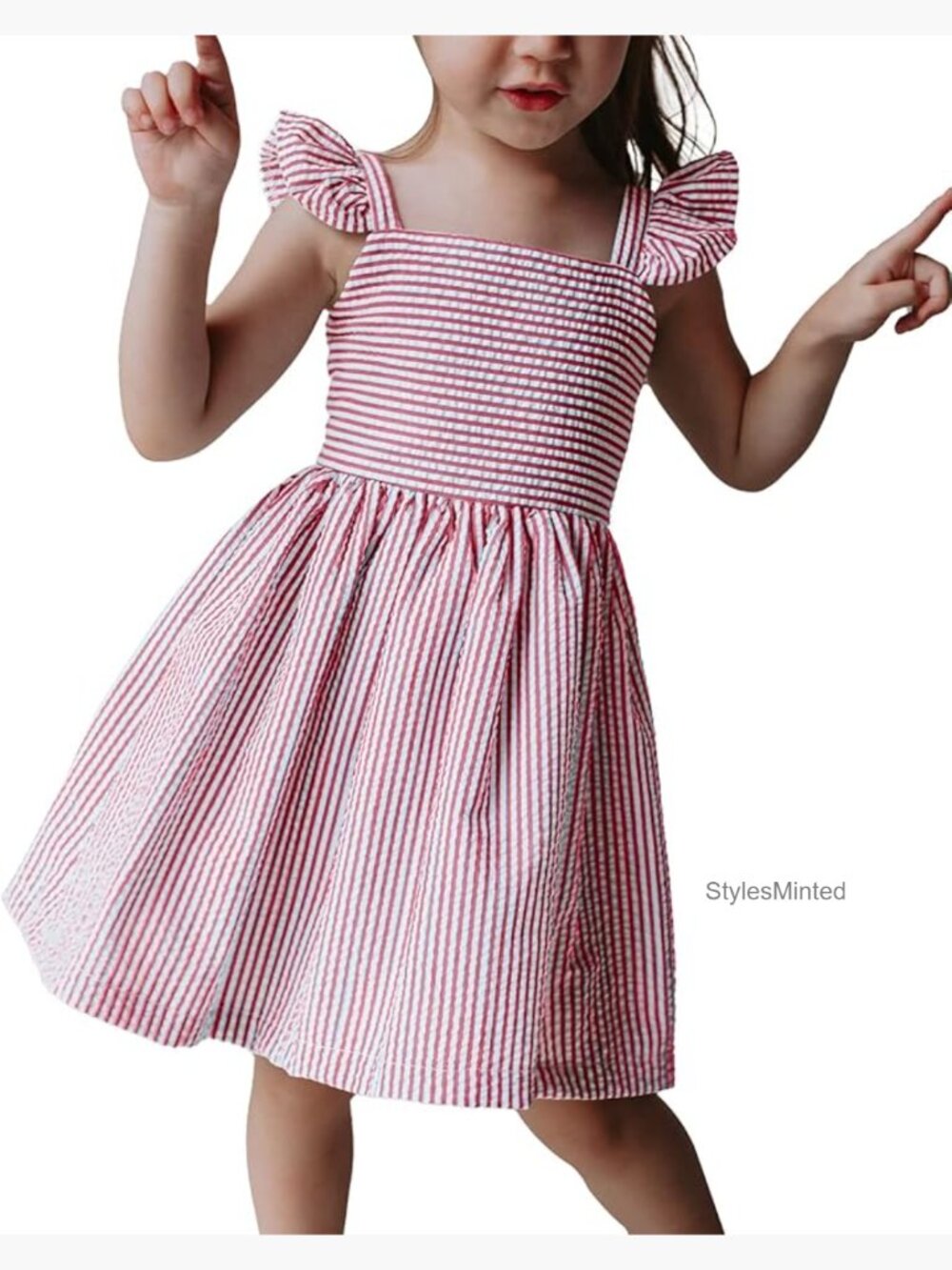 Girls Summer Dress Spaghetti Strap Beach Sundress Ruffle Sleeve Casual